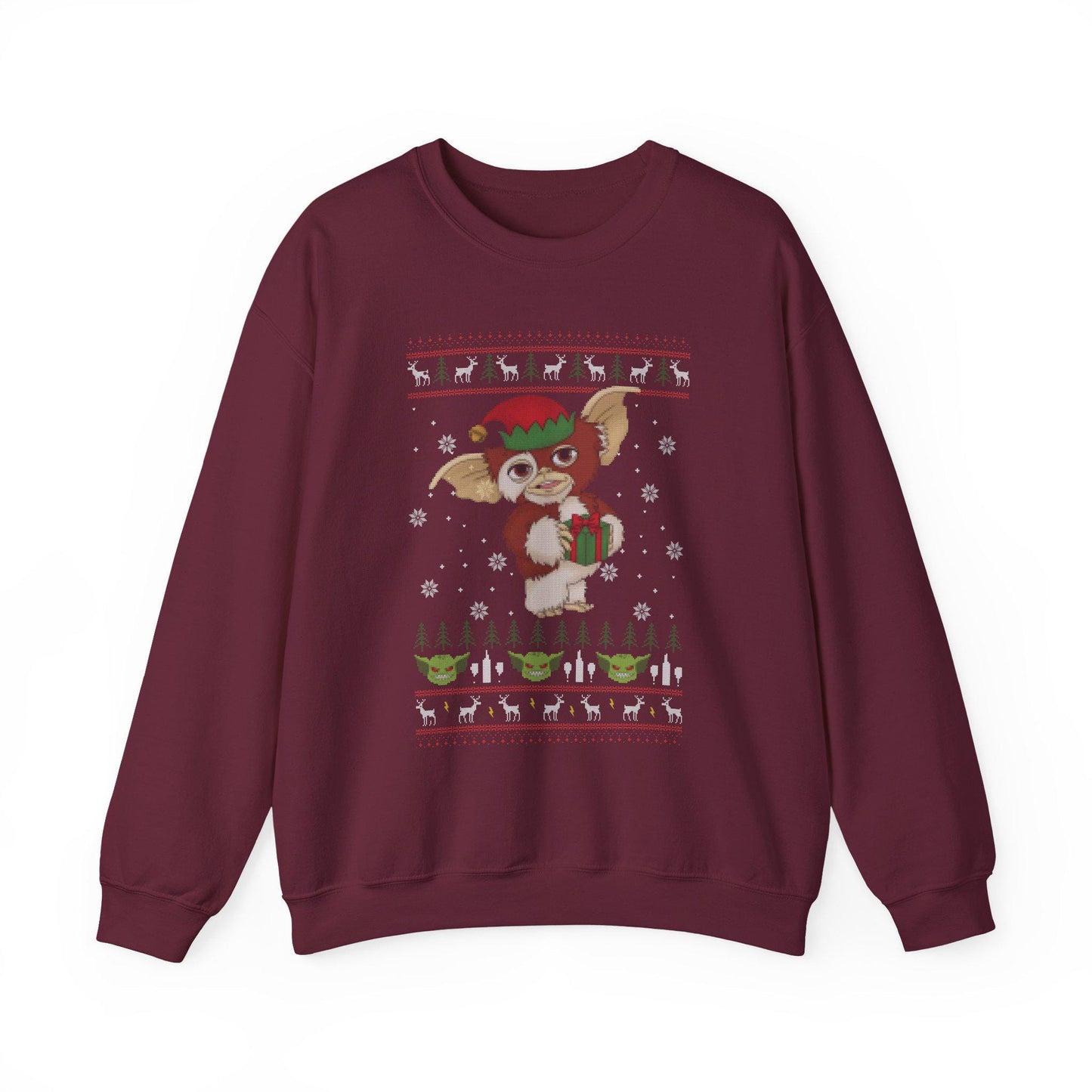 Gizmo Gremlins Christmas Sweatshirt | Cute Mogwai Ugly Christmas Sweater | Retro Creature Holiday Top