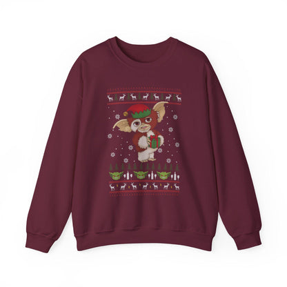 Gizmo Gremlins Christmas Sweatshirt | Cute Mogwai Ugly Christmas Sweater | Retro Creature Holiday Top