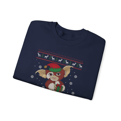 Gizmo Gremlins Christmas Sweatshirt | Cute Mogwai Ugly Christmas Sweater | Retro Creature Holiday Top