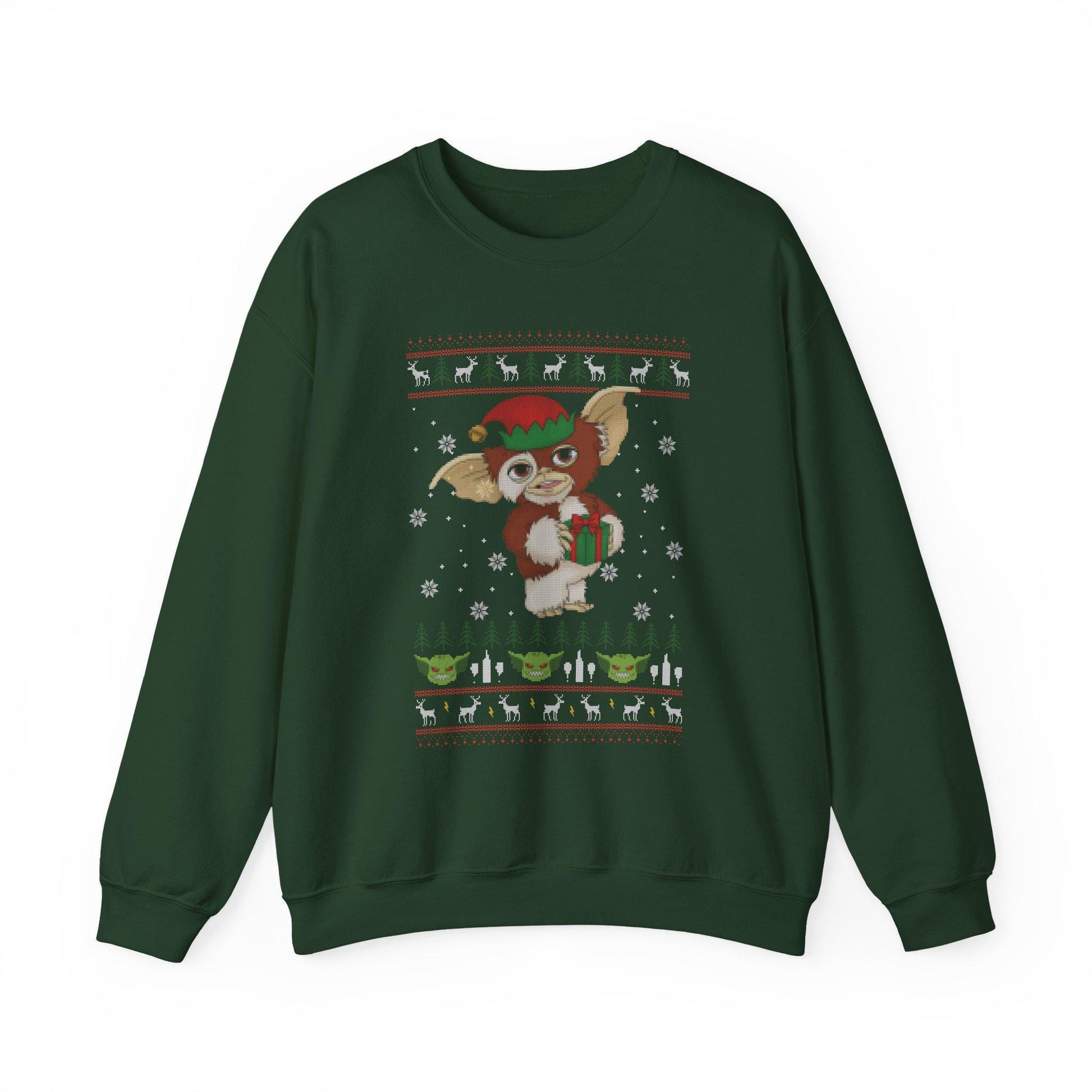 Gizmo Gremlins Christmas Sweatshirt | Cute Mogwai Ugly Christmas Sweater | Retro Creature Holiday Top