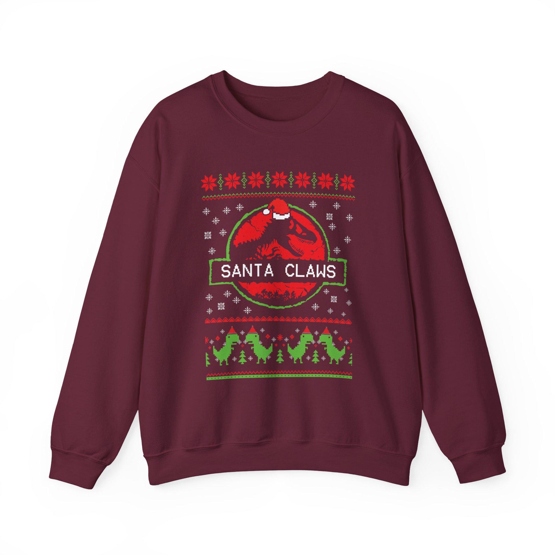 Santa Claws Jurassic Christmas Sweatshirt | Dinosaur Parody Ugly Sweater