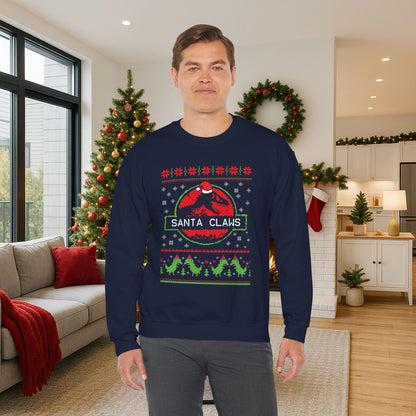 Santa Claws Jurassic Christmas Sweatshirt | Dinosaur Parody Ugly Sweater