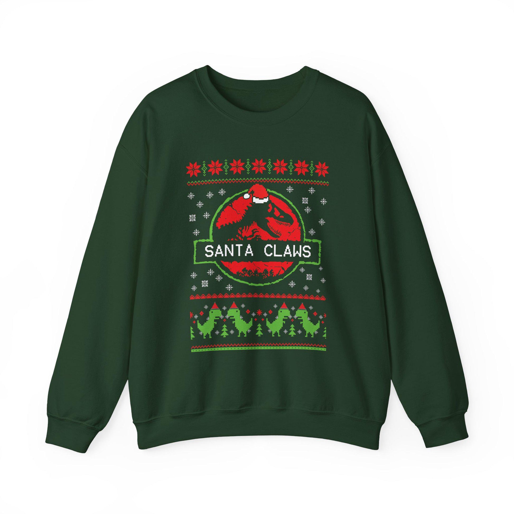 Santa Claws Jurassic Christmas Sweatshirt | Dinosaur Parody Ugly Sweater