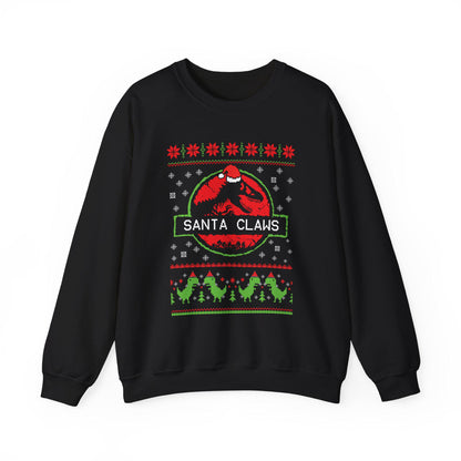 Santa Claws Jurassic Christmas Sweatshirt | Dinosaur Parody Ugly Sweater