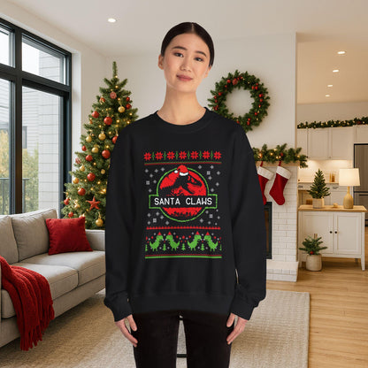Santa Claws Jurassic Christmas Sweatshirt | Dinosaur Parody Ugly Sweater