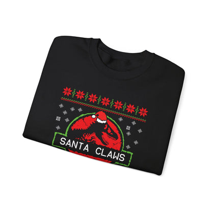 Santa Claws Jurassic Christmas Sweatshirt | Dinosaur Parody Ugly Sweater