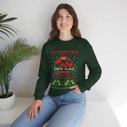 Santa Claws Jurassic Christmas Sweatshirt | Dinosaur Parody Ugly Sweater