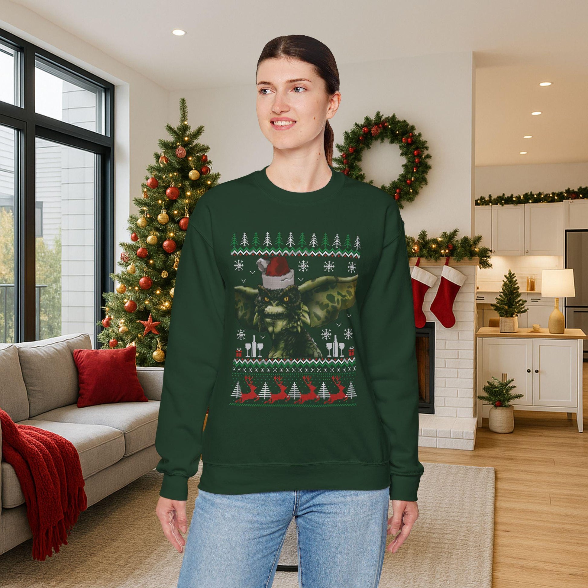 Gremlins Stripe Ugly Christmas Sweatshirt | Retro Movie Holiday Top