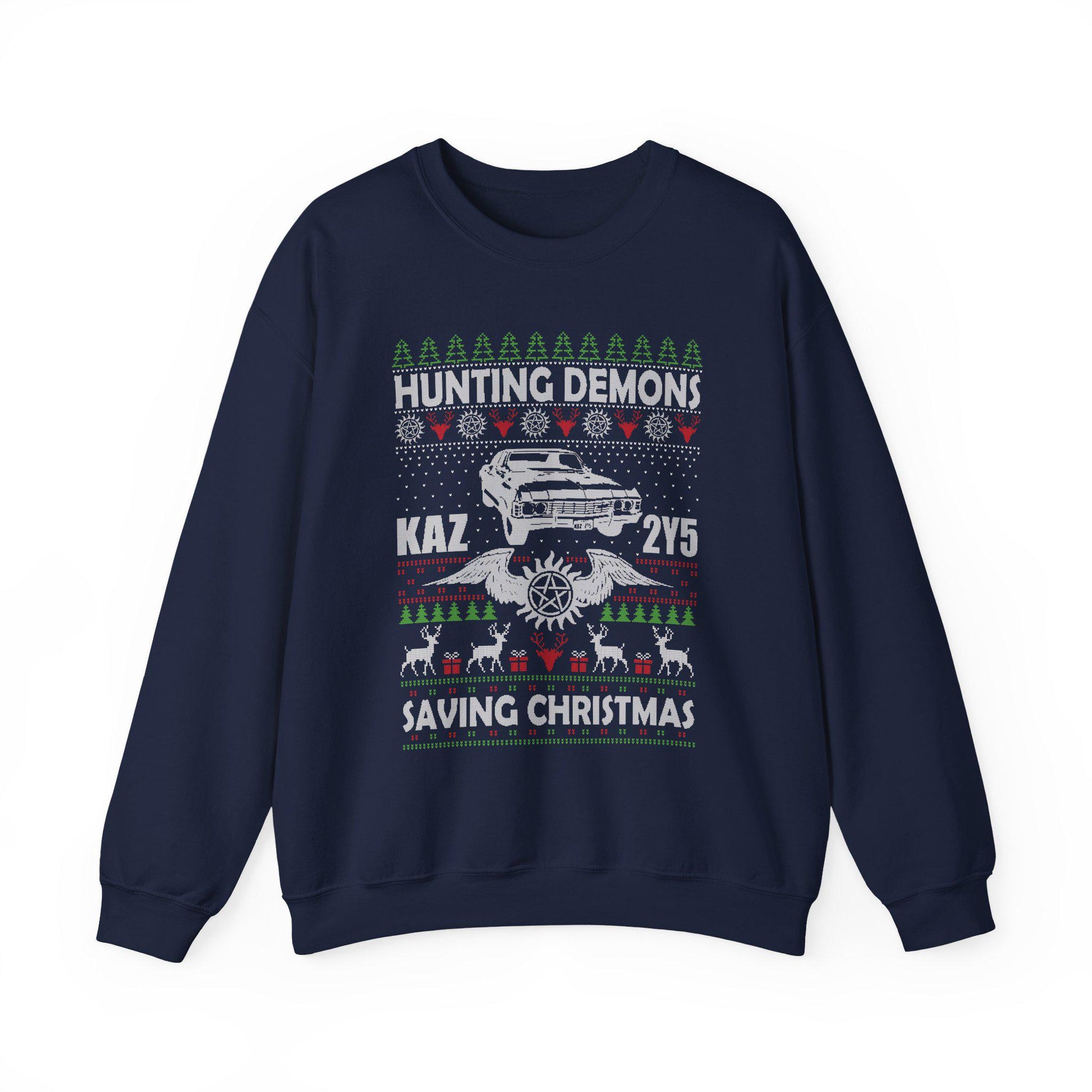 Supernatural Hunting Demons Christmas Sweatshirt | KAZ 2Y5 Impala Ugly Sweater | Saving Christmas Winchester Top