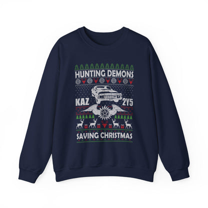 Supernatural Hunting Demons Christmas Sweatshirt | KAZ 2Y5 Impala Ugly Sweater | Saving Christmas Winchester Top