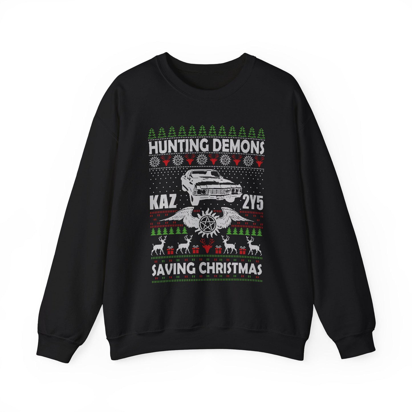 Supernatural Hunting Demons Christmas Sweatshirt | KAZ 2Y5 Impala Ugly Sweater | Saving Christmas Winchester Top