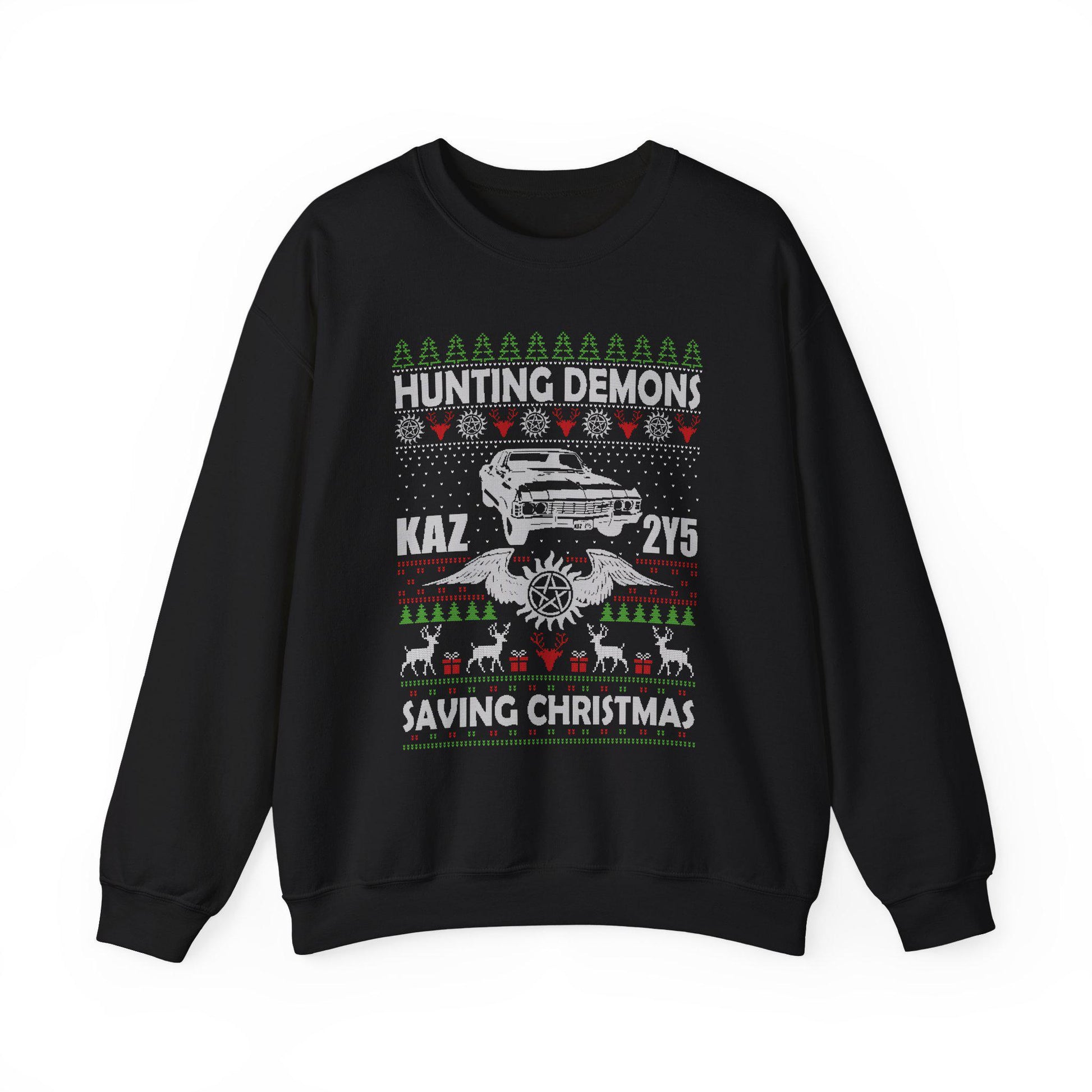 Supernatural Hunting Demons Christmas Sweatshirt | KAZ 2Y5 Impala Ugly Sweater | Saving Christmas Winchester Top