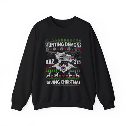 Supernatural Hunting Demons Christmas Sweatshirt | KAZ 2Y5 Impala Ugly Sweater | Saving Christmas Winchester Top