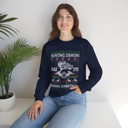 Supernatural Hunting Demons Christmas Sweatshirt | KAZ 2Y5 Impala Ugly Sweater | Saving Christmas Winchester Top
