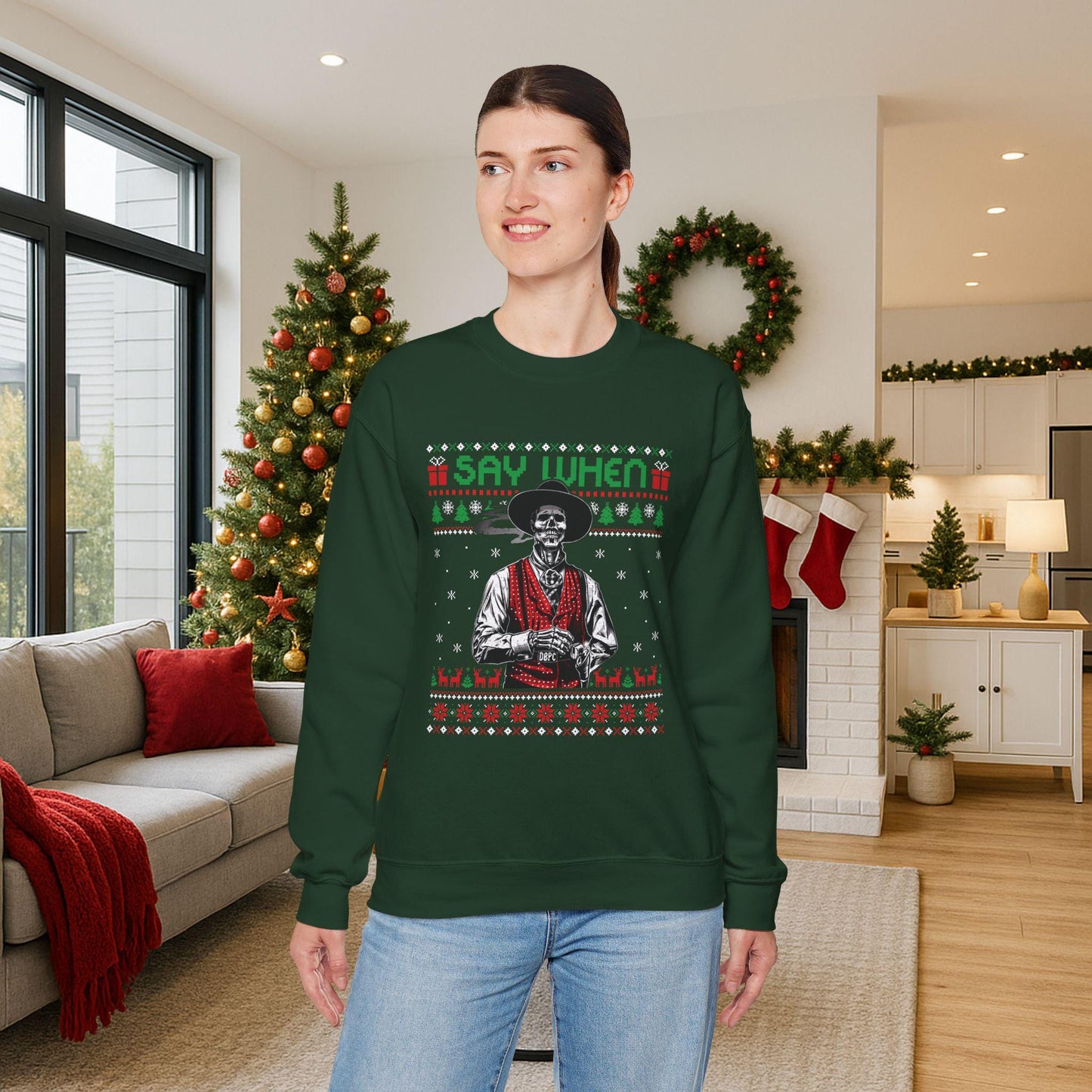 Say When Doc Holliday Sweatshirt | Tombstone Inspired Ugly Christmas Sweater | Western Holiday Top