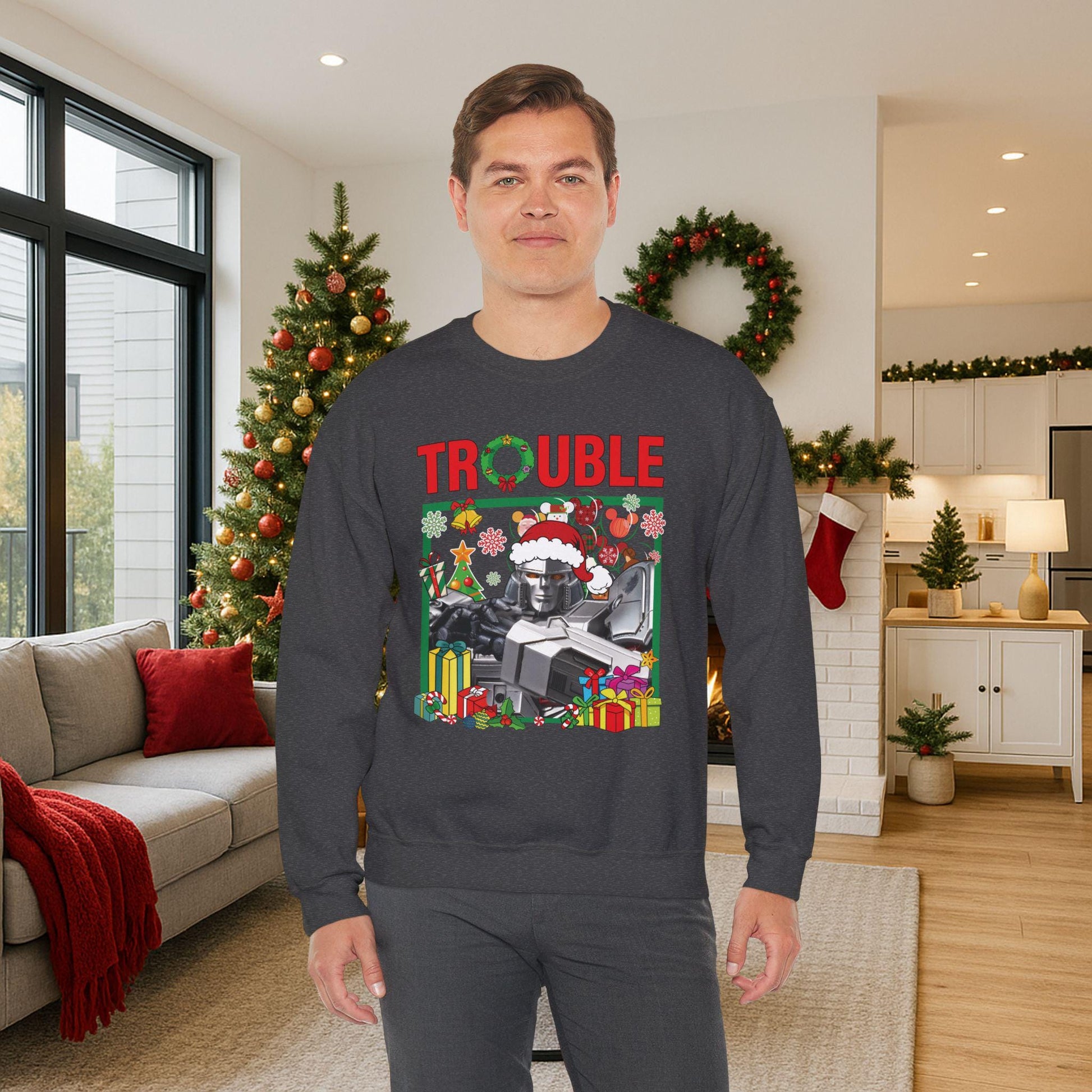 Trouble Megatron Inspired Christmas Sweatshirt | Transformers Villain Holiday Top