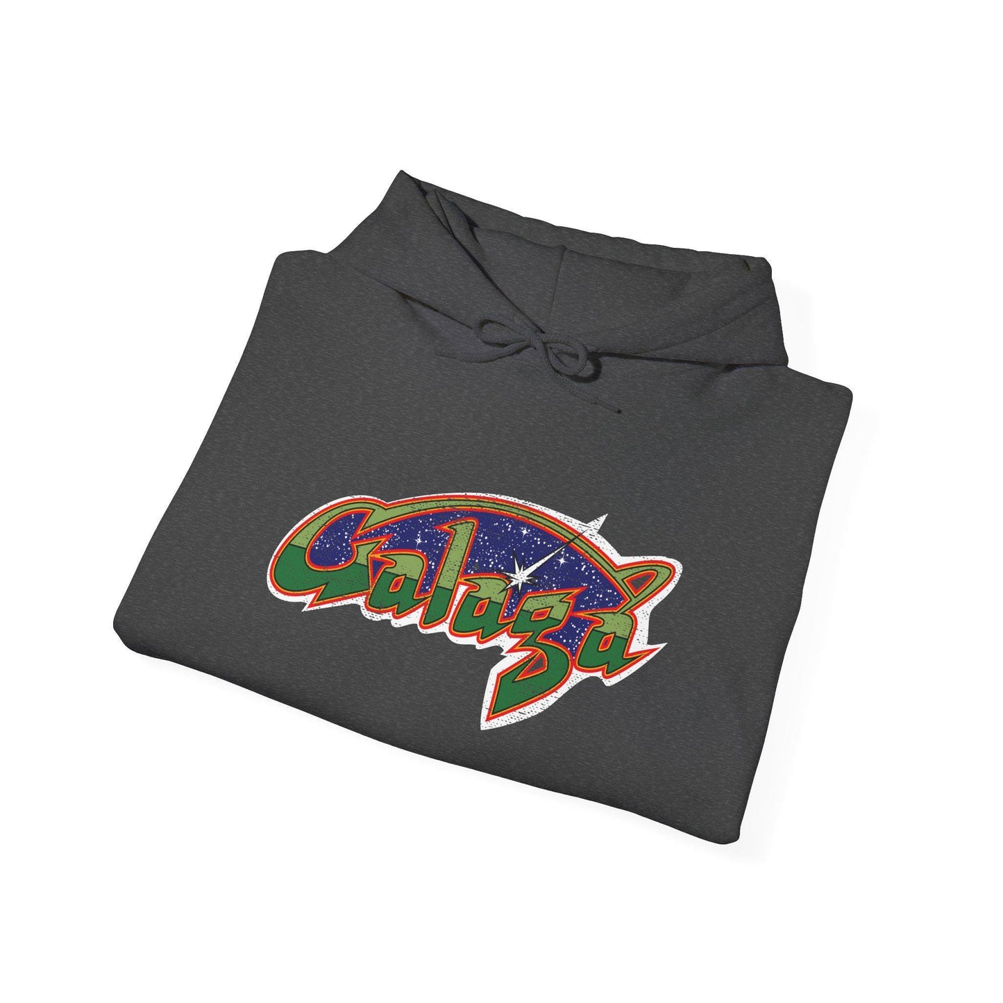 Retro Galaga Distressed Arcade Logo Hoodie | 80s Gamer Sweatshirt