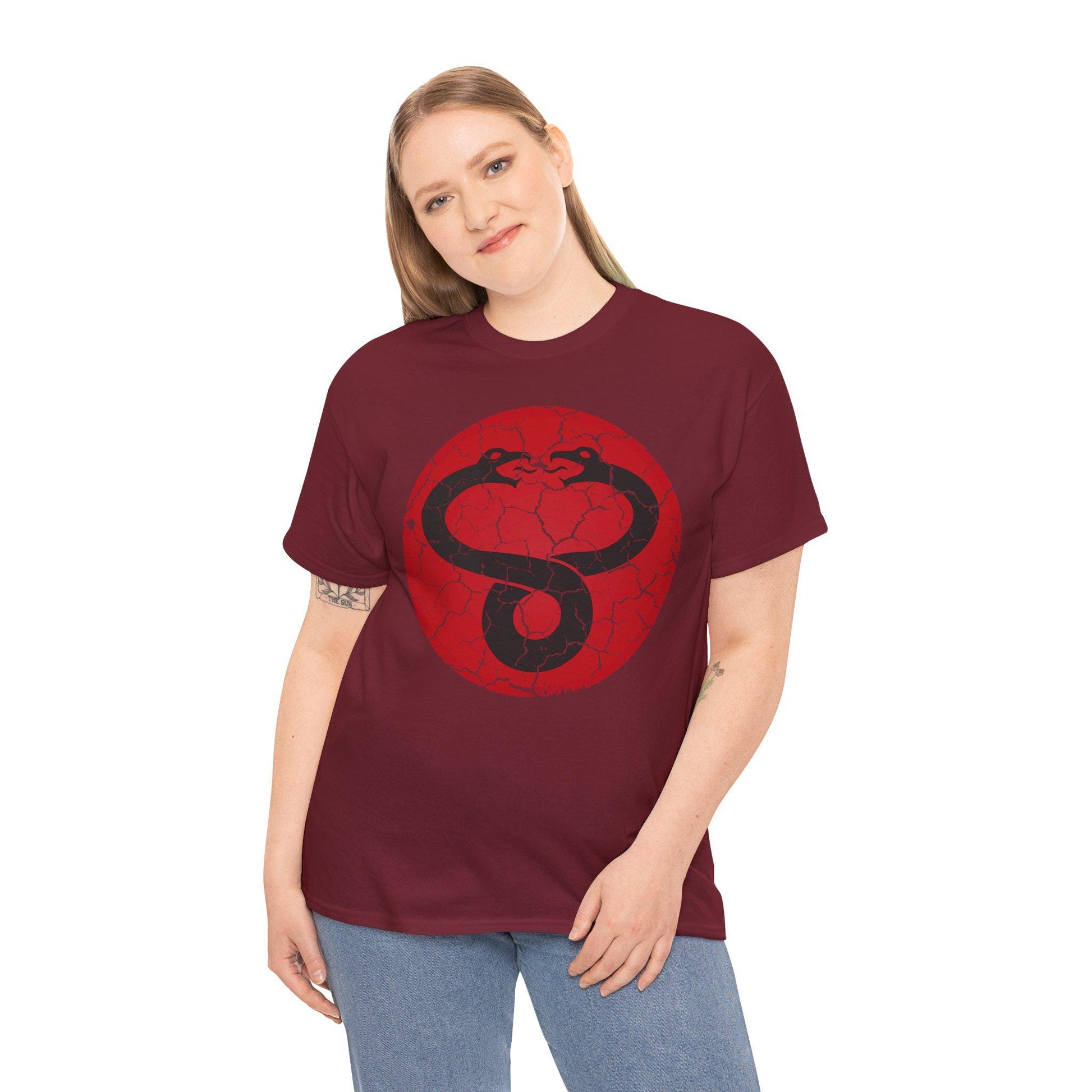 Mumra Serpent Emblem Tee | Distressed 80s Cartoon Villain Shirt