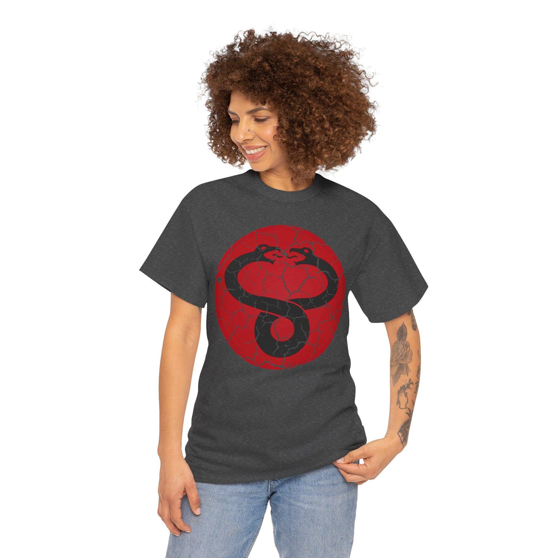 Mumra Serpent Emblem Tee | Distressed 80s Cartoon Villain Shirt