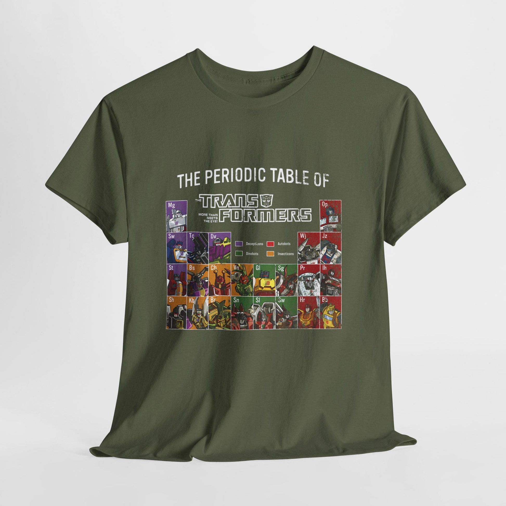 Transformers Periodic Table Shirt | Autobot Decepticon Chart Tee | Retro 80s Robot Science Parody T-Shirt