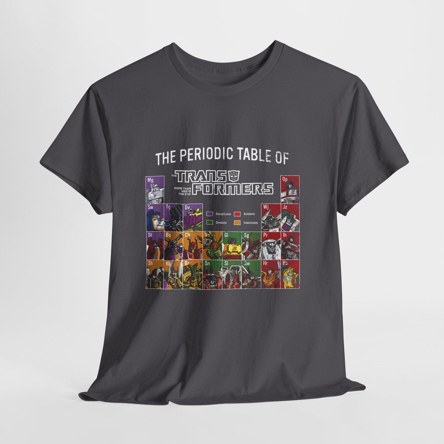 Transformers Periodic Table Shirt | Autobot Decepticon Chart Tee | Retro 80s Robot Science Parody T-Shirt