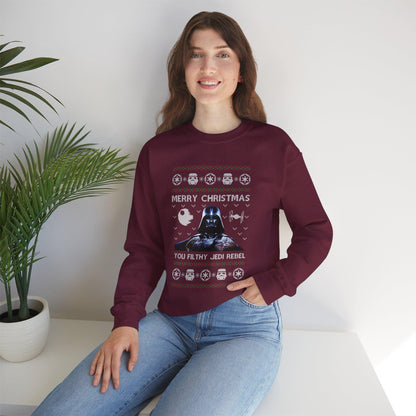 Darth Vader You Filthy Jedi Rebel Ugly Christmas Sweatshirt | Star Wars Parody Holiday Sweater | Retro Galactic Fleece Crewneck