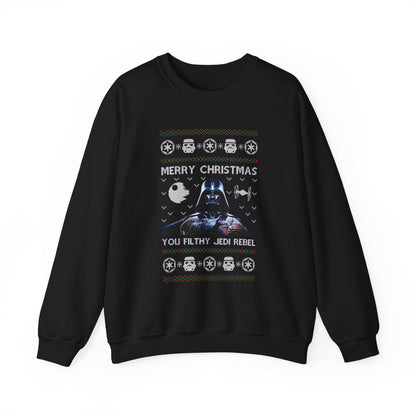 Darth Vader You Filthy Jedi Rebel Ugly Christmas Sweatshirt | Star Wars Parody Holiday Sweater | Retro Galactic Fleece Crewneck