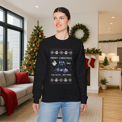 Darth Vader You Filthy Jedi Rebel Ugly Christmas Sweatshirt | Star Wars Parody Holiday Sweater | Retro Galactic Fleece Crewneck