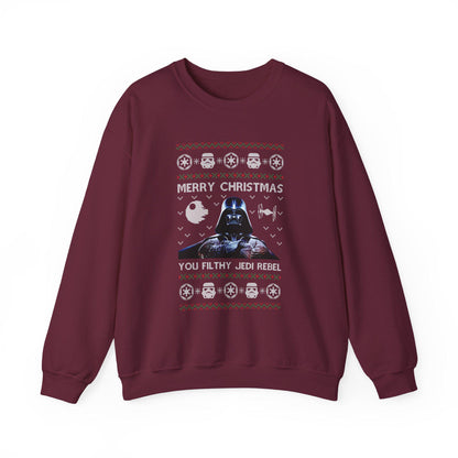 Darth Vader You Filthy Jedi Rebel Ugly Christmas Sweatshirt | Star Wars Parody Holiday Sweater | Retro Galactic Fleece Crewneck