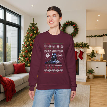 Darth Vader You Filthy Jedi Rebel Ugly Christmas Sweatshirt | Star Wars Parody Holiday Sweater | Retro Galactic Fleece Crewneck