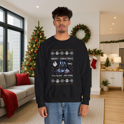Darth Vader You Filthy Jedi Rebel Ugly Christmas Sweatshirt | Star Wars Parody Holiday Sweater | Retro Galactic Fleece Crewneck