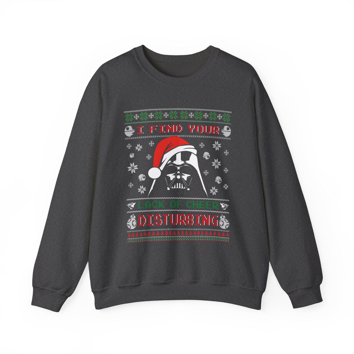 Darth Vader Lack of Cheer Christmas Sweatshirt | Star Wars Parody Ugly Christmas Sweater | Retro Sci Fi Holiday Shirt