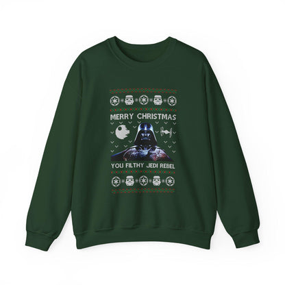 Darth Vader You Filthy Jedi Rebel Ugly Christmas Sweatshirt | Star Wars Parody Holiday Sweater | Retro Galactic Fleece Crewneck