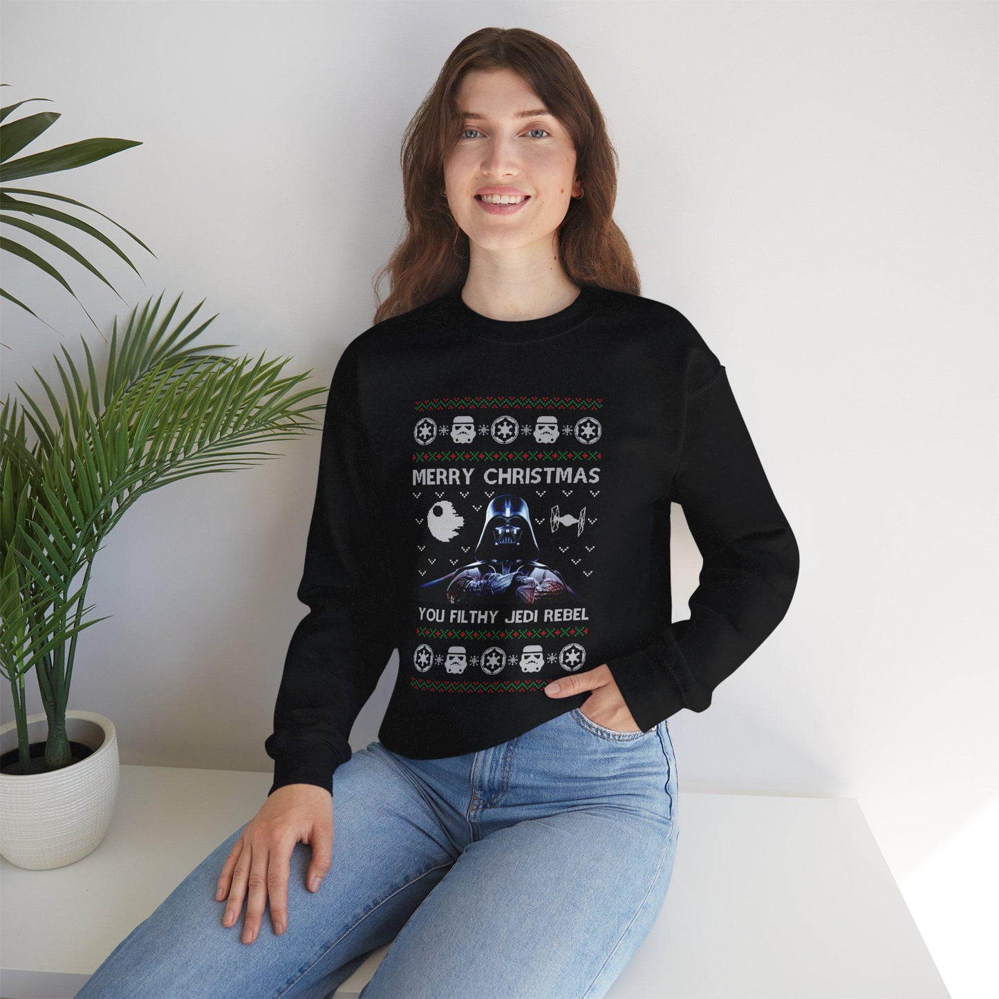 Darth Vader You Filthy Jedi Rebel Ugly Christmas Sweatshirt | Star Wars Parody Holiday Sweater | Retro Galactic Fleece Crewneck