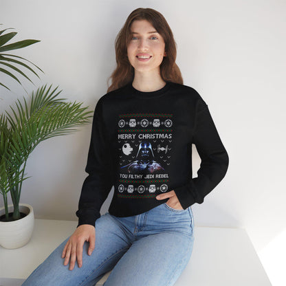 Darth Vader You Filthy Jedi Rebel Ugly Christmas Sweatshirt | Star Wars Parody Holiday Sweater | Retro Galactic Fleece Crewneck