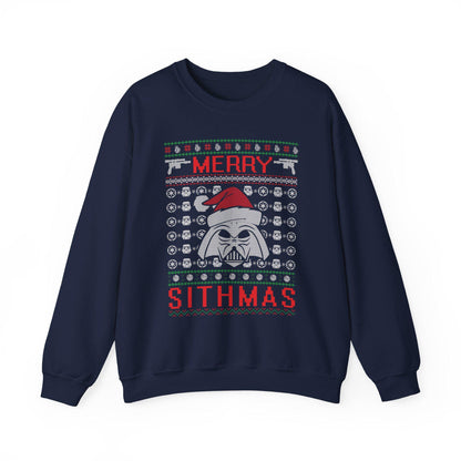 Merry Sithmas Darth Vader Ugly Christmas Sweatshirt | Star Wars Parody Holiday Sweater | Retro Galactic Fleece Crewneck