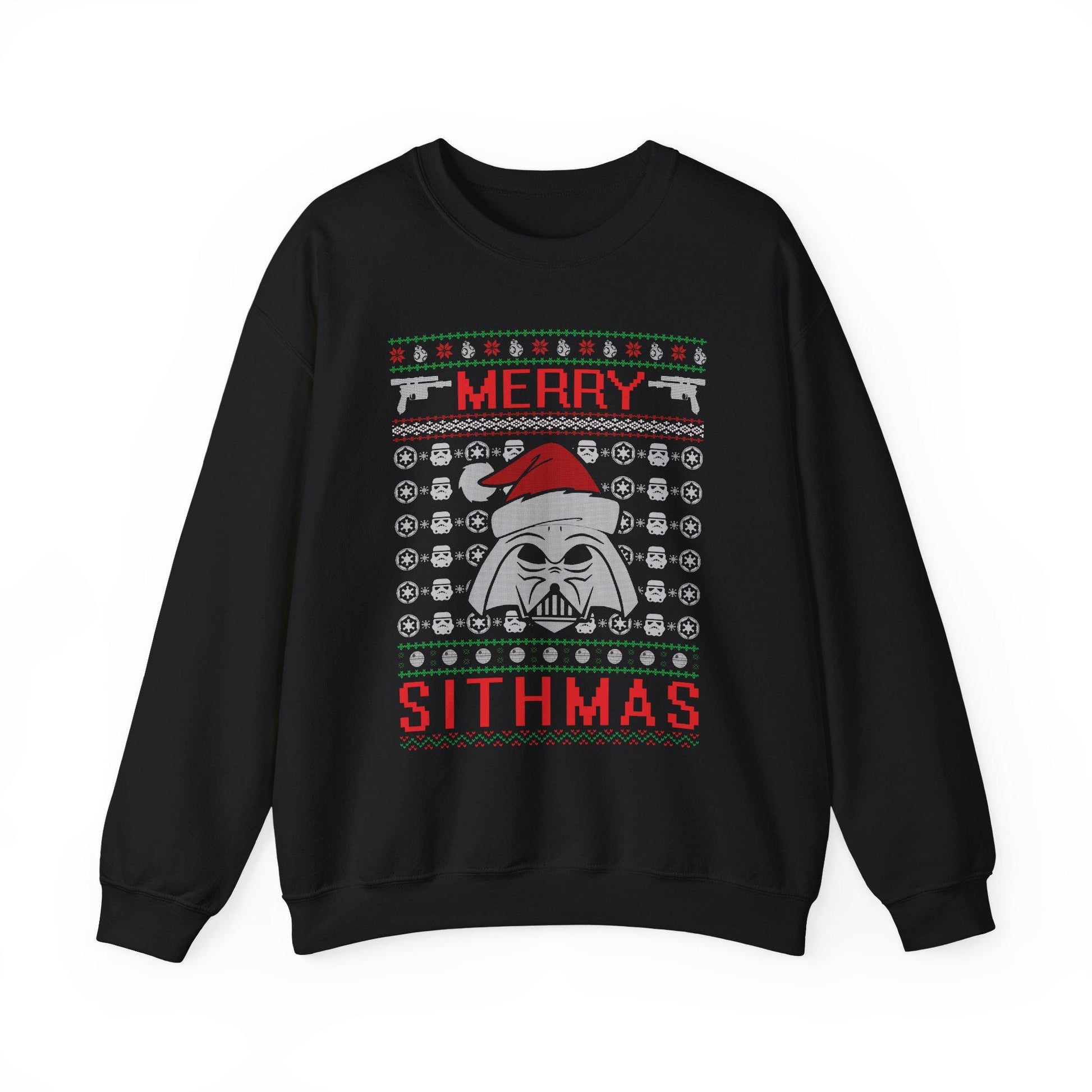 Merry Sithmas Darth Vader Ugly Christmas Sweatshirt | Star Wars Parody Holiday Sweater | Retro Galactic Fleece Crewneck
