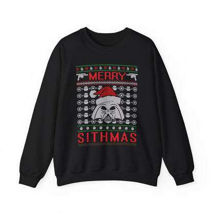 Merry Sithmas Darth Vader Ugly Christmas Sweatshirt | Star Wars Parody Holiday Sweater | Retro Galactic Fleece Crewneck