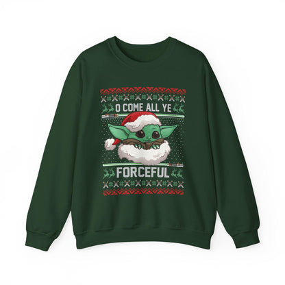 Baby Yoda Merry Forcemas Sweatshirt | Star Wars Grogu Ugly Christmas Sweater | Retro Galactic Holiday Crewneck