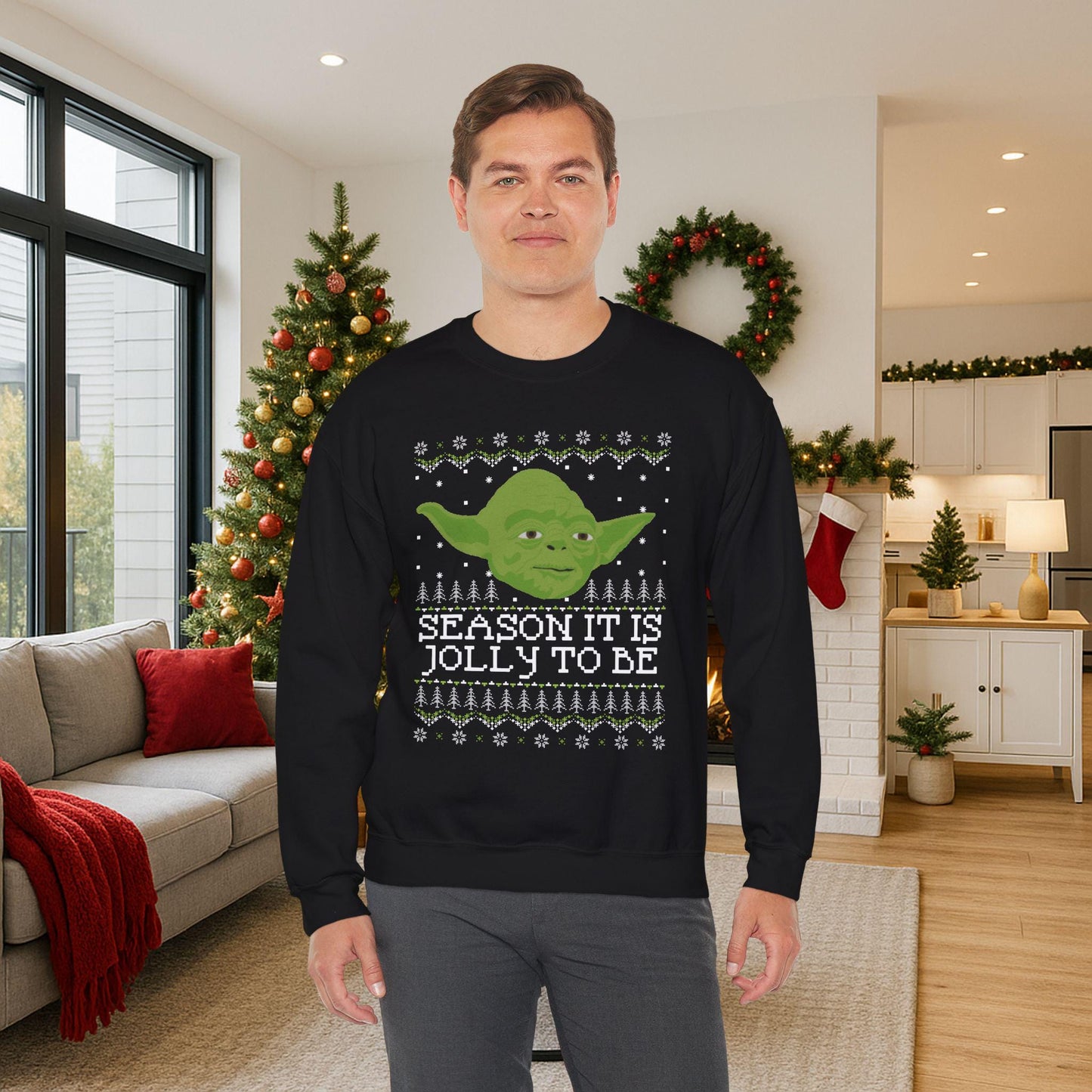 Yoda Christmas Sweatshirt | Season It Is Jolly To Be | Star Wars Ugly Christmas Sweater