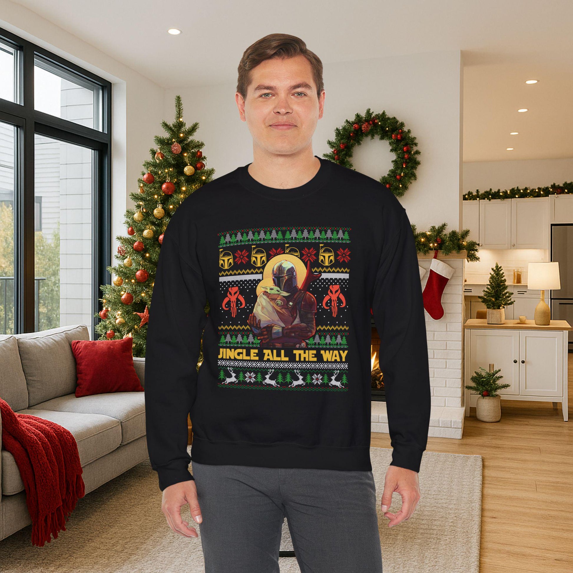 Mandalorian & Baby Yoda Christmas Sweatshirt | Mando and Grogu Ugly Christmas Sweater | Star Wars Holiday Sweatshirt
