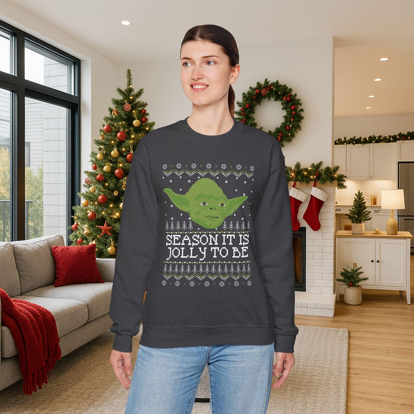 Yoda Christmas Sweatshirt | Season It Is Jolly To Be | Star Wars Ugly Christmas Sweater