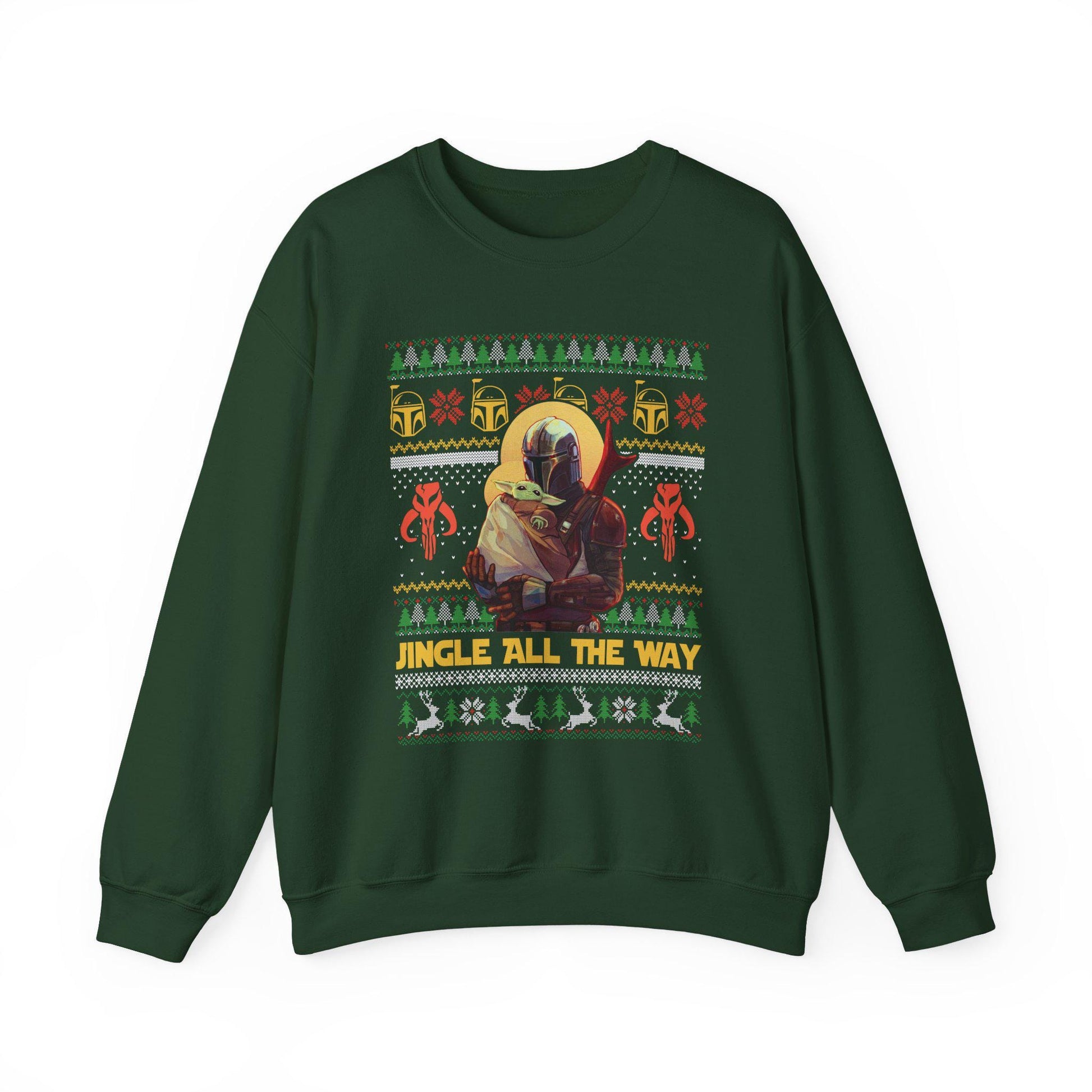 Mandalorian & Baby Yoda Christmas Sweatshirt | Mando and Grogu Ugly Christmas Sweater | Star Wars Holiday Sweatshirt