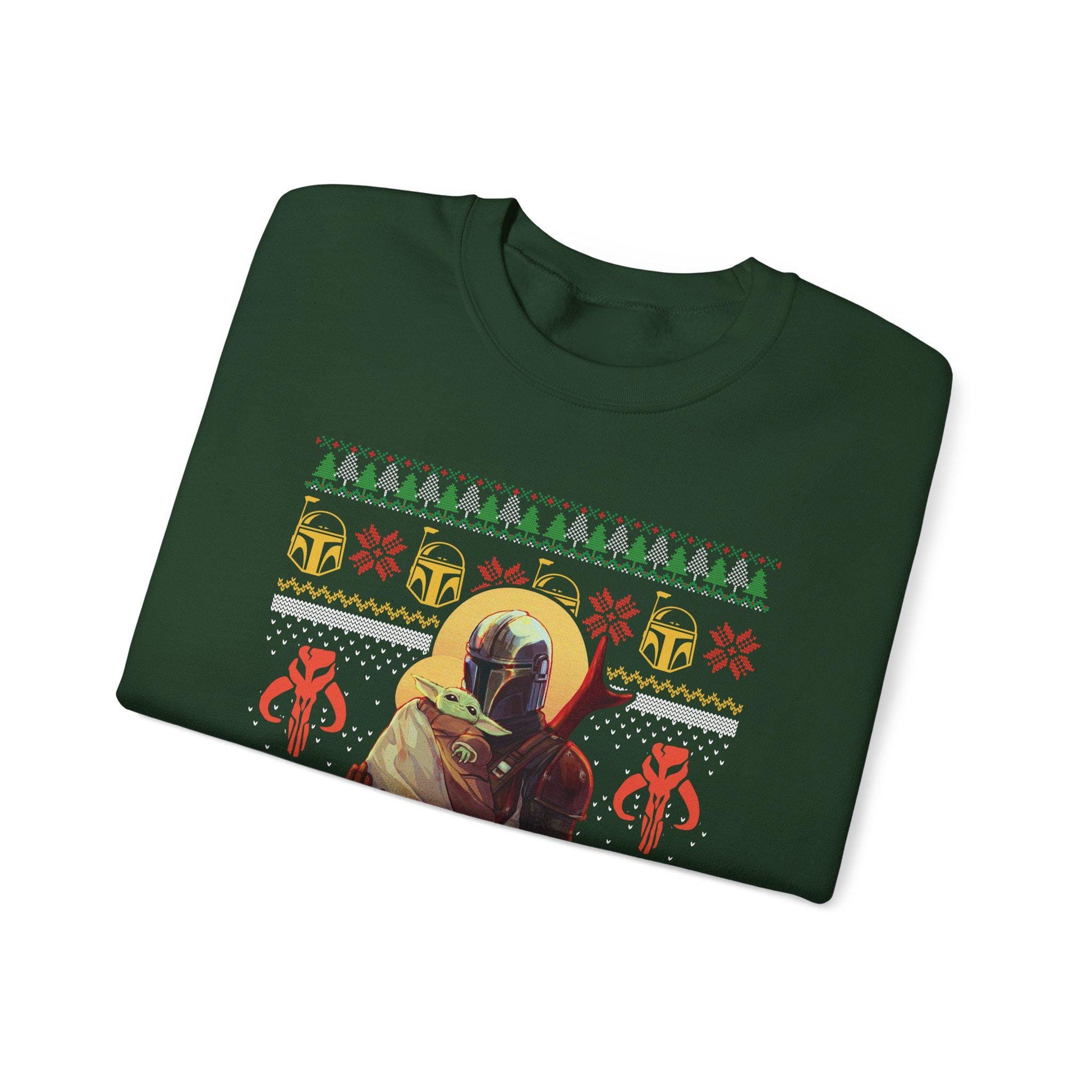 Mandalorian & Baby Yoda Christmas Sweatshirt | Mando and Grogu Ugly Christmas Sweater | Star Wars Holiday Sweatshirt