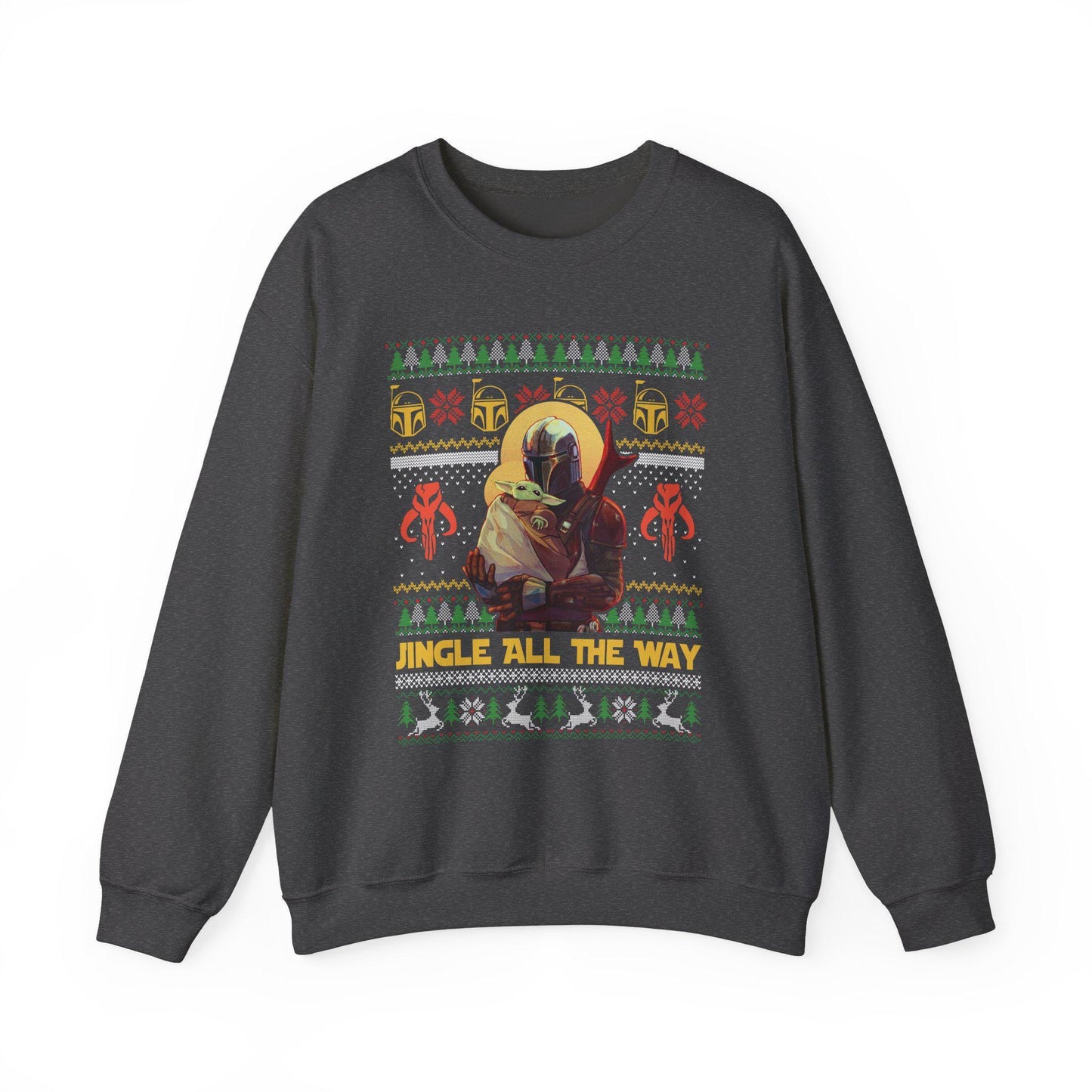 Mandalorian & Baby Yoda Christmas Sweatshirt | Mando and Grogu Ugly Christmas Sweater | Star Wars Holiday Sweatshirt