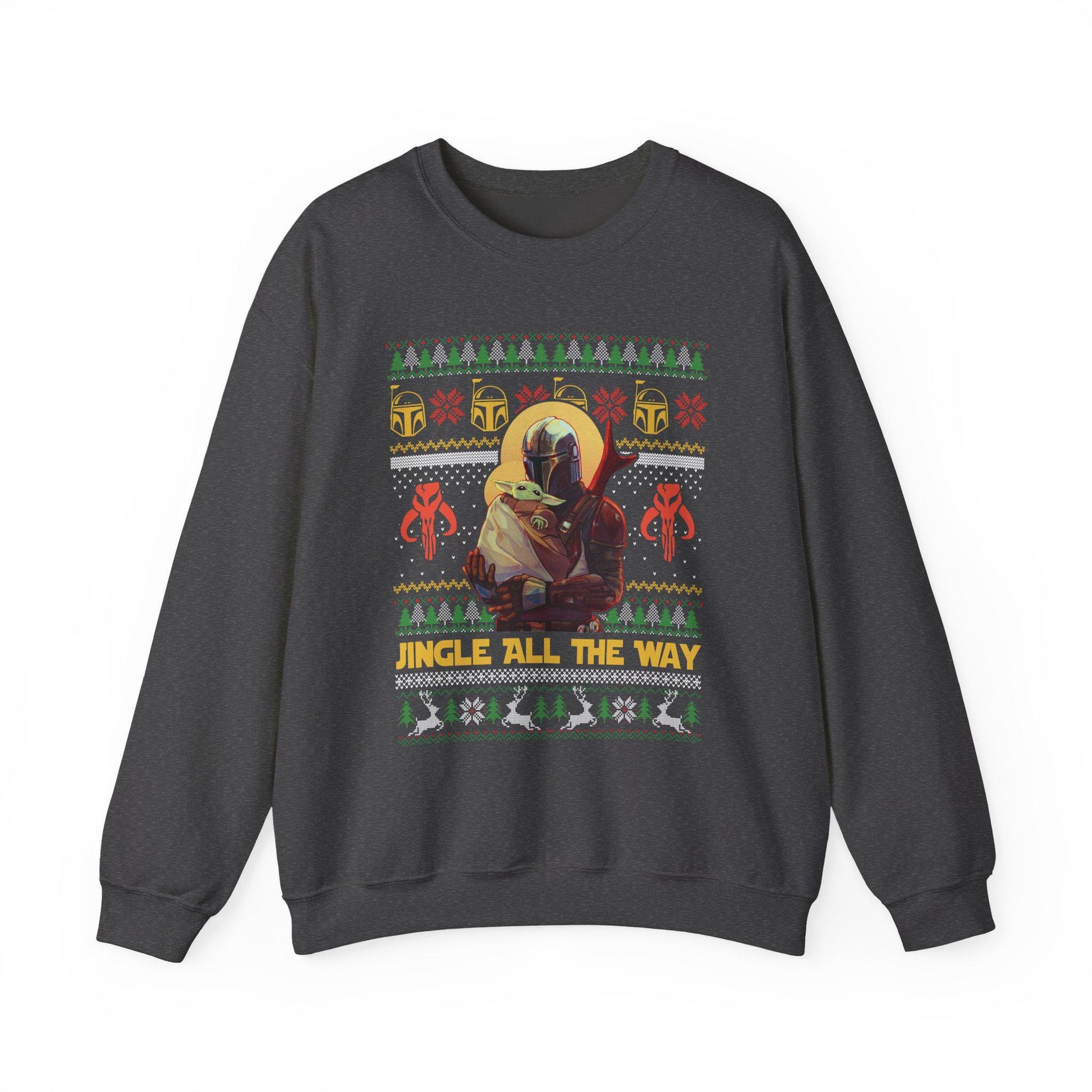 Mandalorian & Baby Yoda Christmas Sweatshirt | Mando and Grogu Ugly Christmas Sweater | Star Wars Holiday Sweatshirt