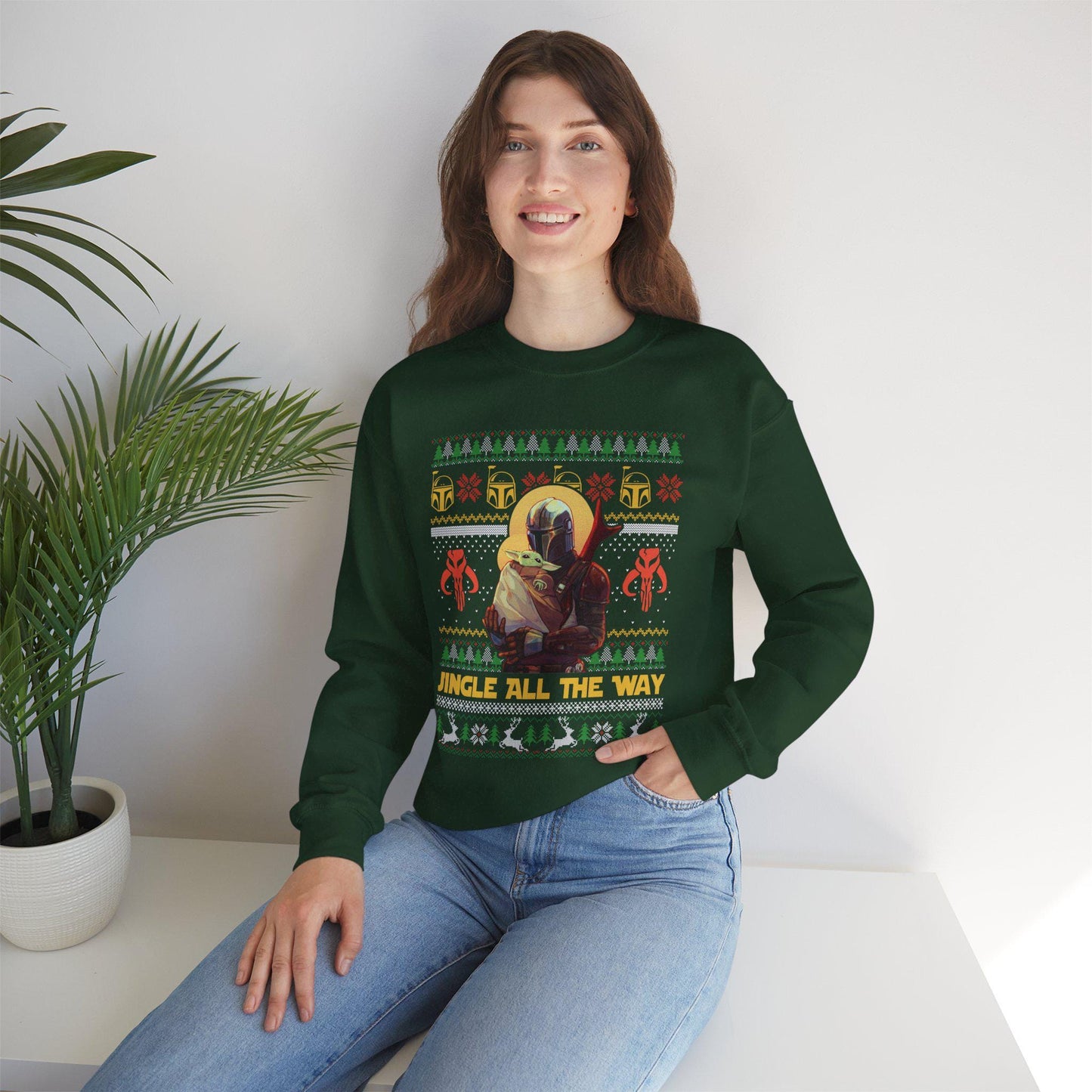 Mandalorian & Baby Yoda Christmas Sweatshirt | Mando and Grogu Ugly Christmas Sweater | Star Wars Holiday Sweatshirt