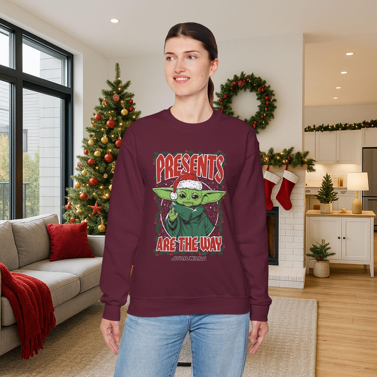 Baby Yoda Presents Are The Way Sweatshirt | Star Wars Ugly Christmas Sweater | Grogu Holiday Gift Top