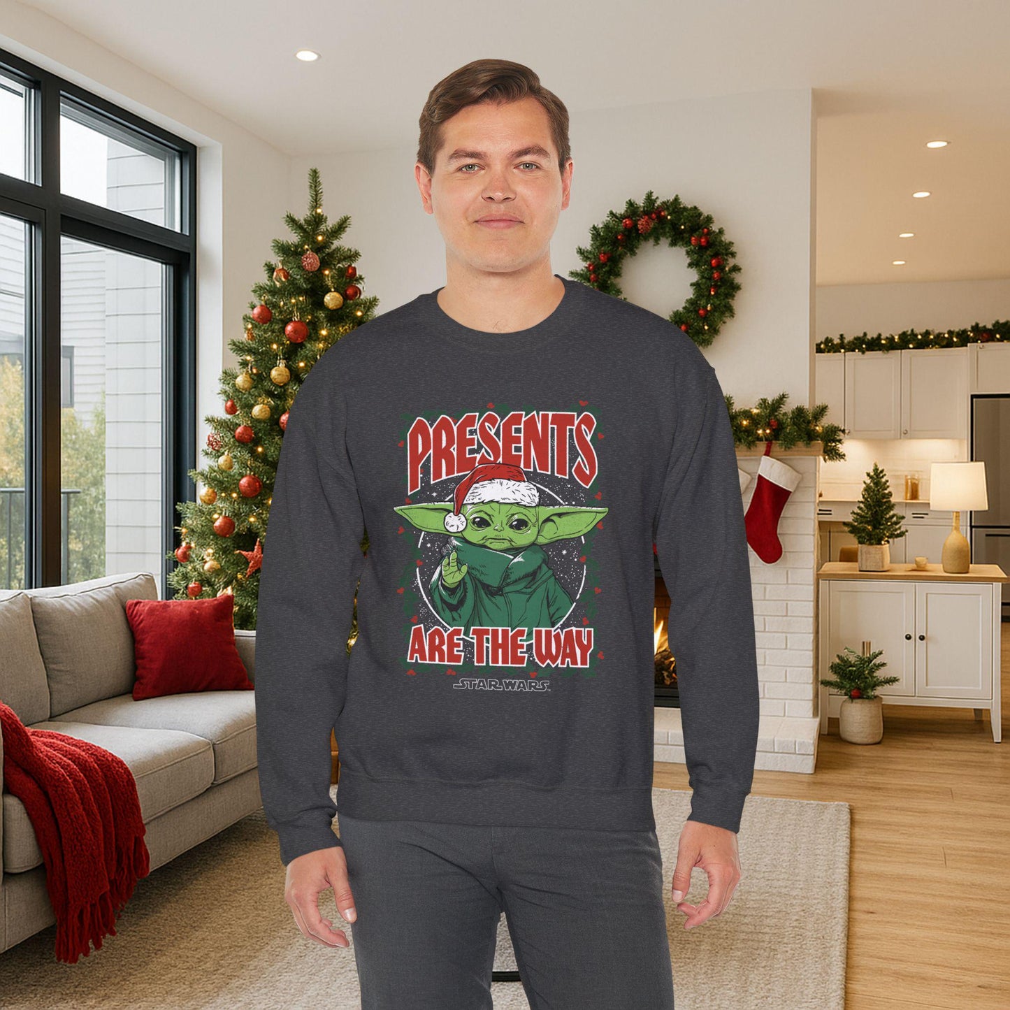Baby Yoda Presents Are The Way Sweatshirt | Star Wars Ugly Christmas Sweater | Grogu Holiday Gift Top