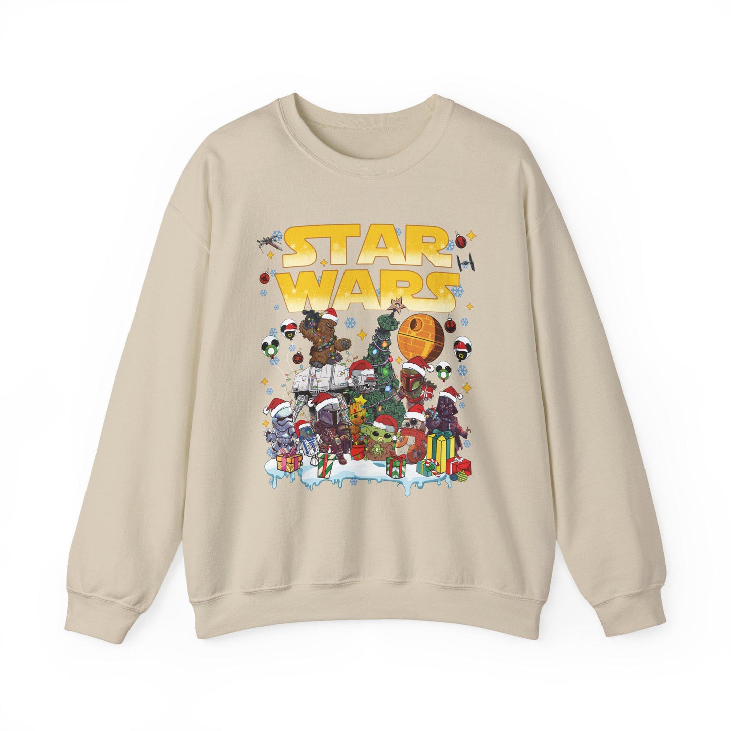Star Wars Christmas Collage Sweatshirt | Retro Galaxy Holiday Unisex Crewneck | Nerdy Sci-Fi Ugly Christmas Sweater